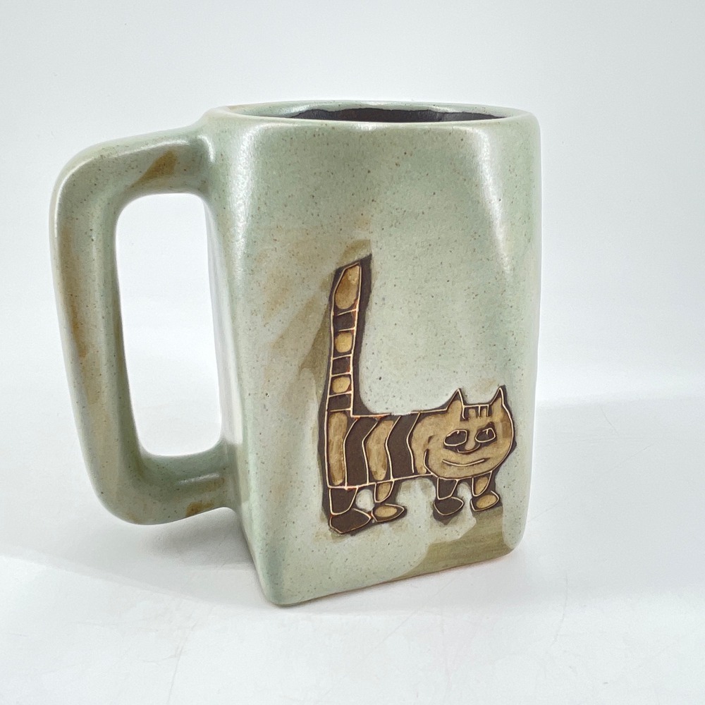 Mara Mexican Artist Studio Pottery Cat Mug Signed Whimsical Stoneware Coffee Cup